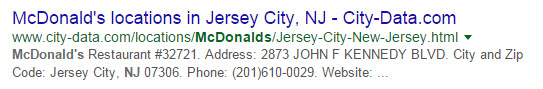 McDonald's jersey city google result - phone no not clickable
